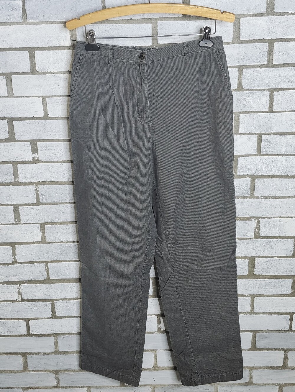• Lands End Women's High Rise Straight Leg Corduroy Pants 12 Gray 100% Cotton